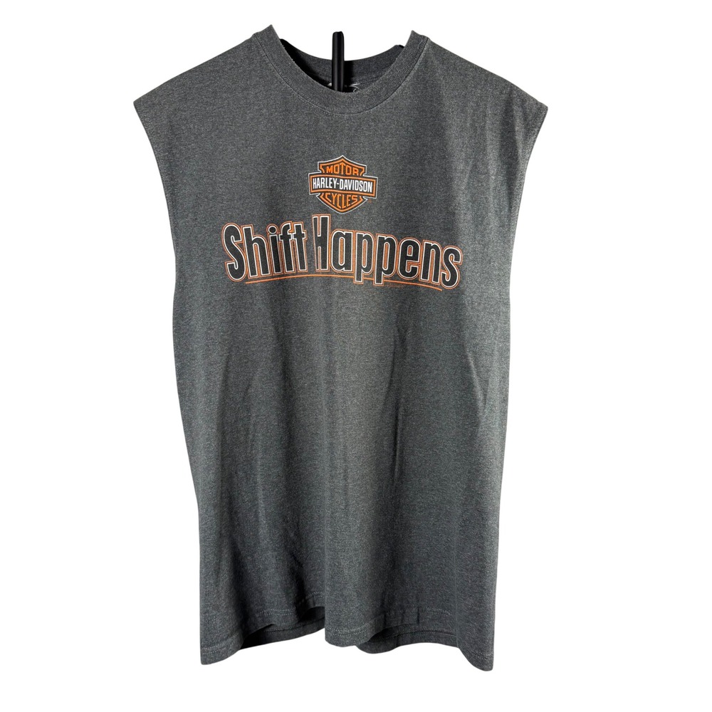Harley-Davidson Shift Happens Sleeveless Shirt Mens Gray Tilley Salisbury NC L